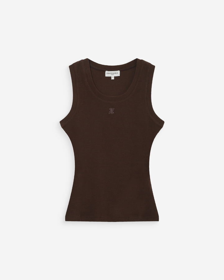 Fitted cotton jersey tank top chocolat Valou