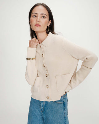 Cardigan boutonné à col chemise avec poches amande Maelys