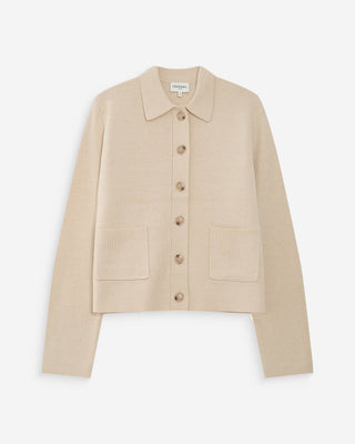 Cardigan boutonné à col chemise avec poches amande Maelys