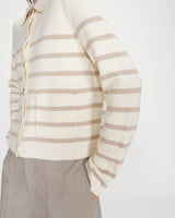 Cardigan boutonné à col chemise avec poches ecru Maelys