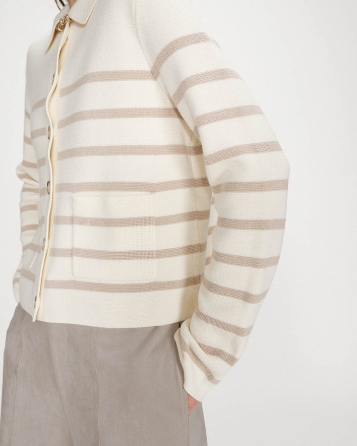 Cardigan boutonné à col chemise avec poches ecru Maelys