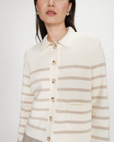 Cardigan boutonné à col chemise avec poches ecru Maelys
