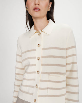 Cardigan boutonné à col chemise avec poches ecru Maelys