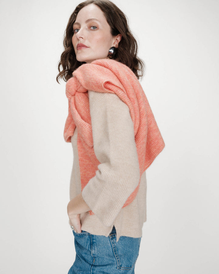 Oversized V-neck 3/4 sleeve sweater beige Vicenzo
