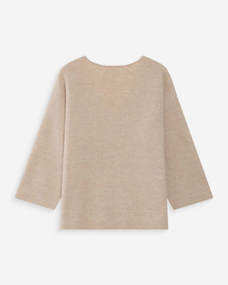 Oversized V-neck 3/4 sleeve sweater beige Vicenzo