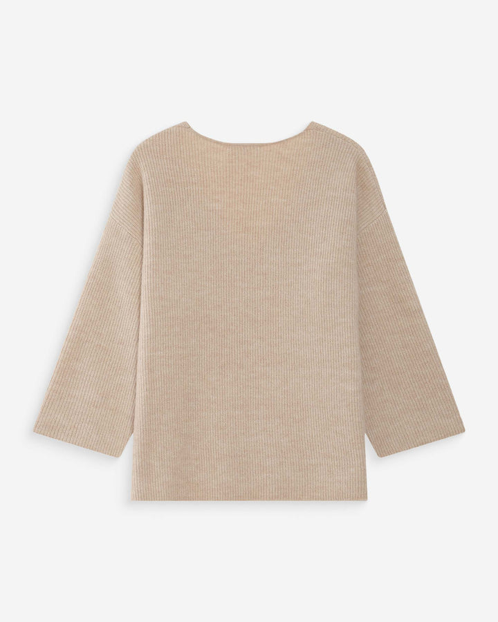 Oversized V-neck 3/4 sleeve sweater beige Vicenzo