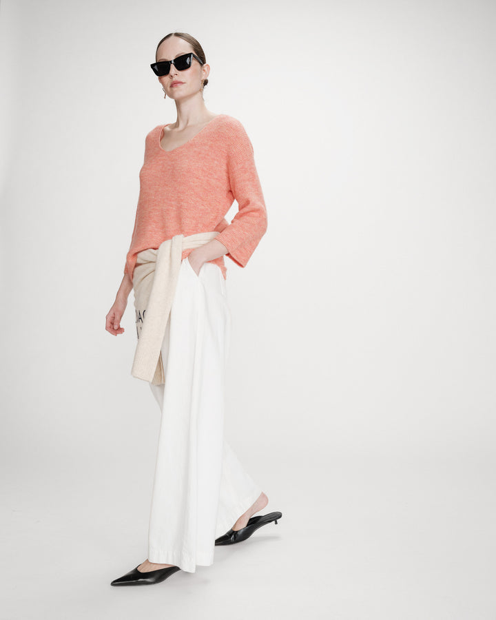 Oversized V-neck 3/4 sleeve sweater corail Vicenzo