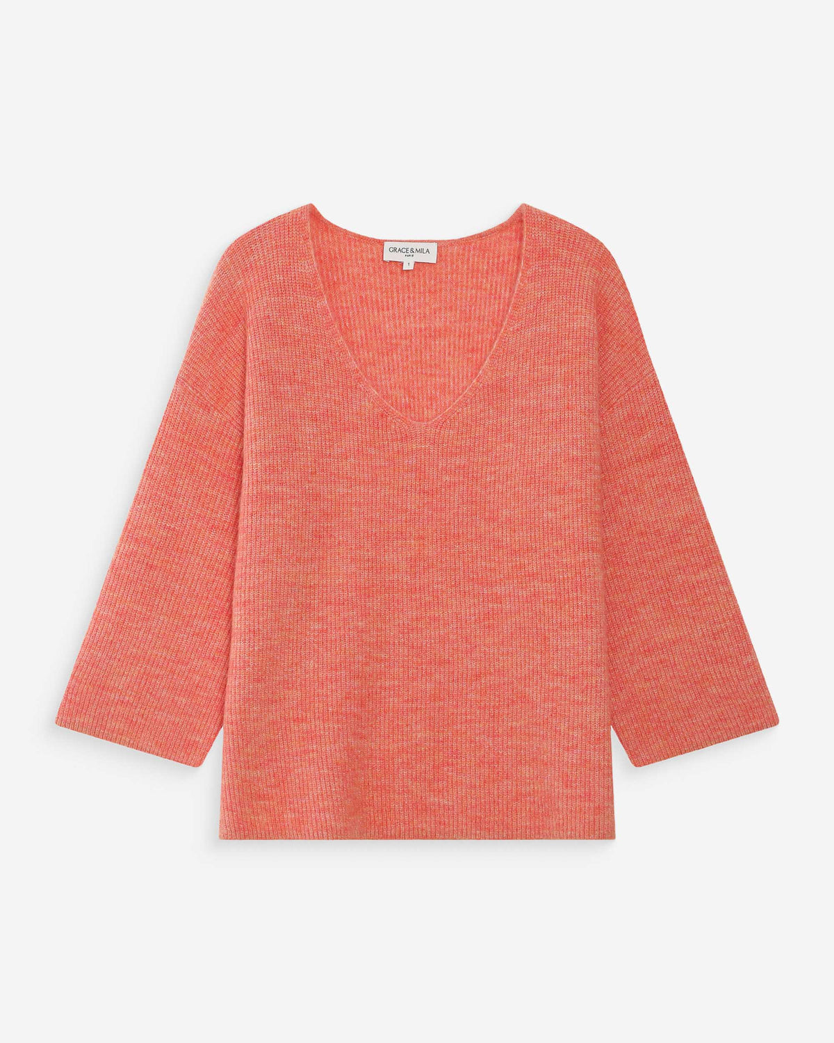 Oversized V-neck 3/4 sleeve sweater corail Vicenzo