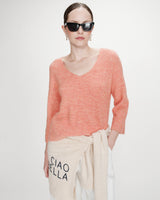 Oversized V-neck 3/4 sleeve sweater corail Vicenzo