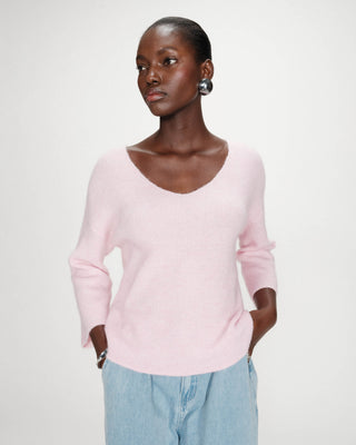 Oversized V-neck 3/4 sleeve sweater rose Vicenzo