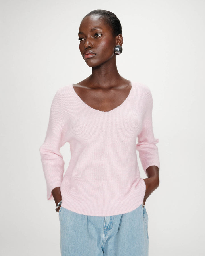 Oversized V-neck 3/4 sleeve sweater rose Vicenzo