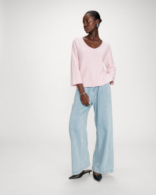 Oversized V-neck 3/4 sleeve sweater rose Vicenzo