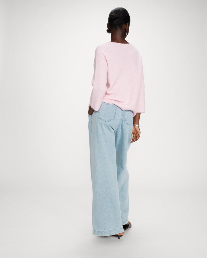 Oversized V-neck 3/4 sleeve sweater rose Vicenzo