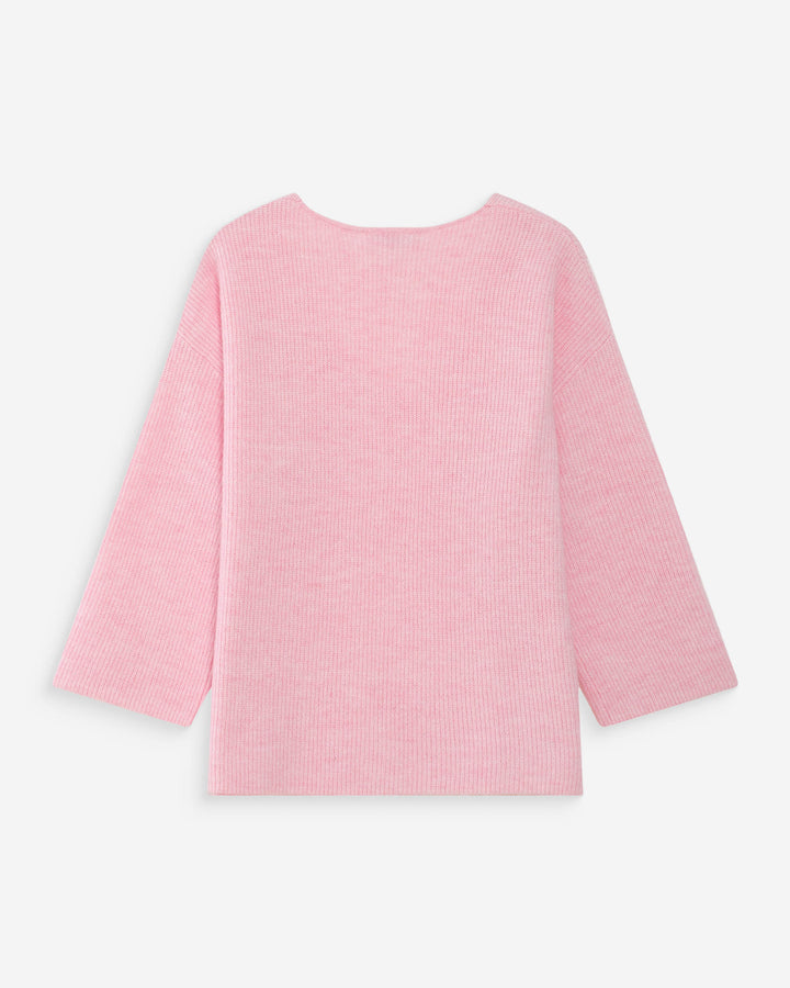 Oversized V-neck 3/4 sleeve sweater rose Vicenzo