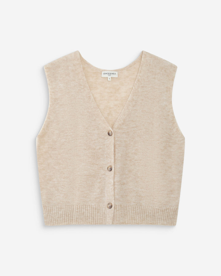 Sleeveless V-neck cardigan with buttons sable Nars