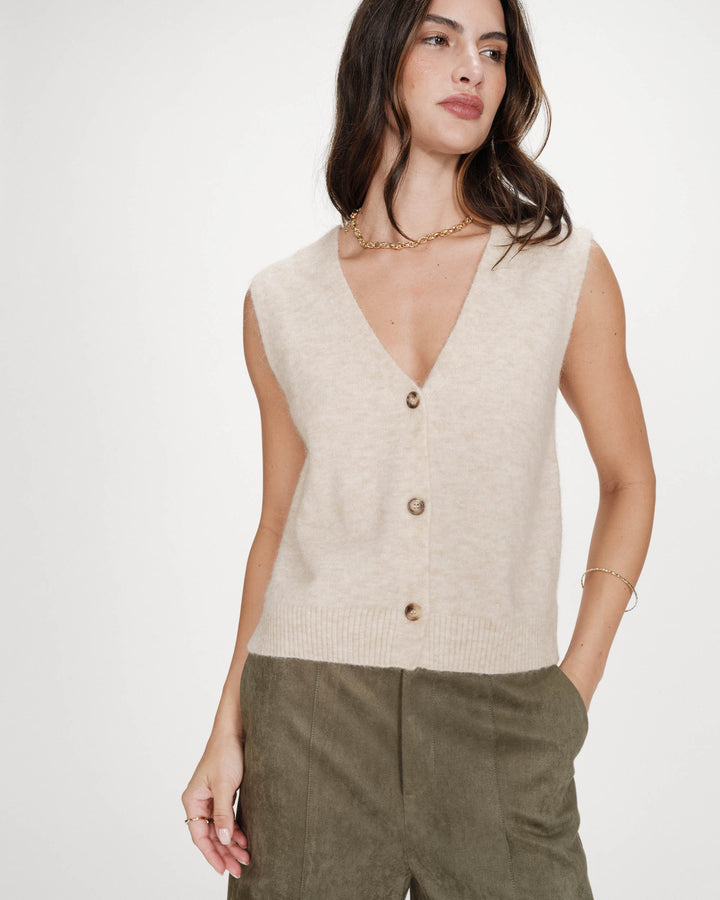 Sleeveless V-neck cardigan with buttons sable Nars