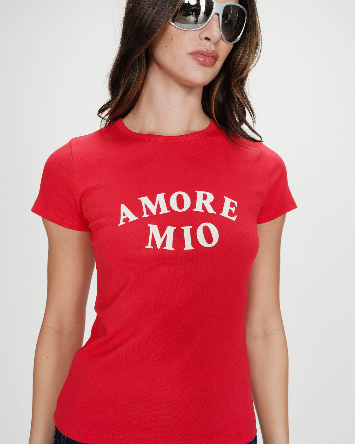 Fitted cotton T-shirt with velvet print rouge Valerio