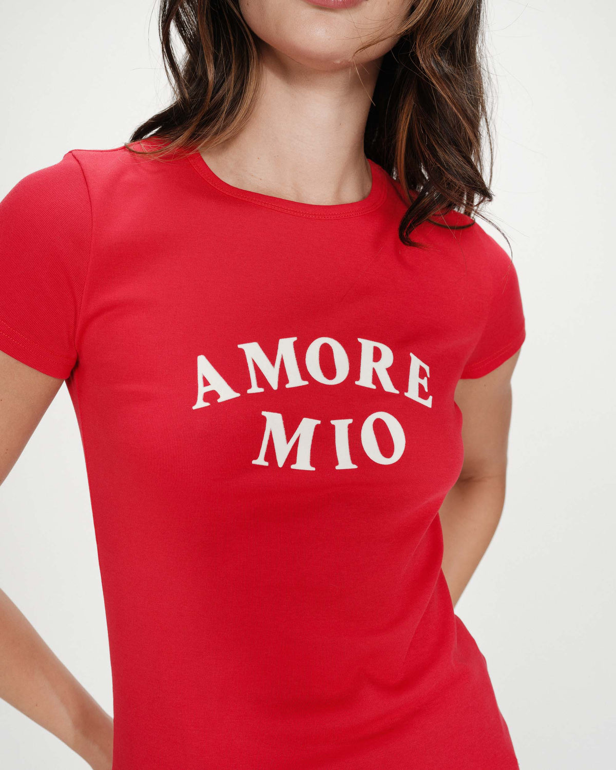 Fitted cotton T-shirt with velvet print rouge Valerio