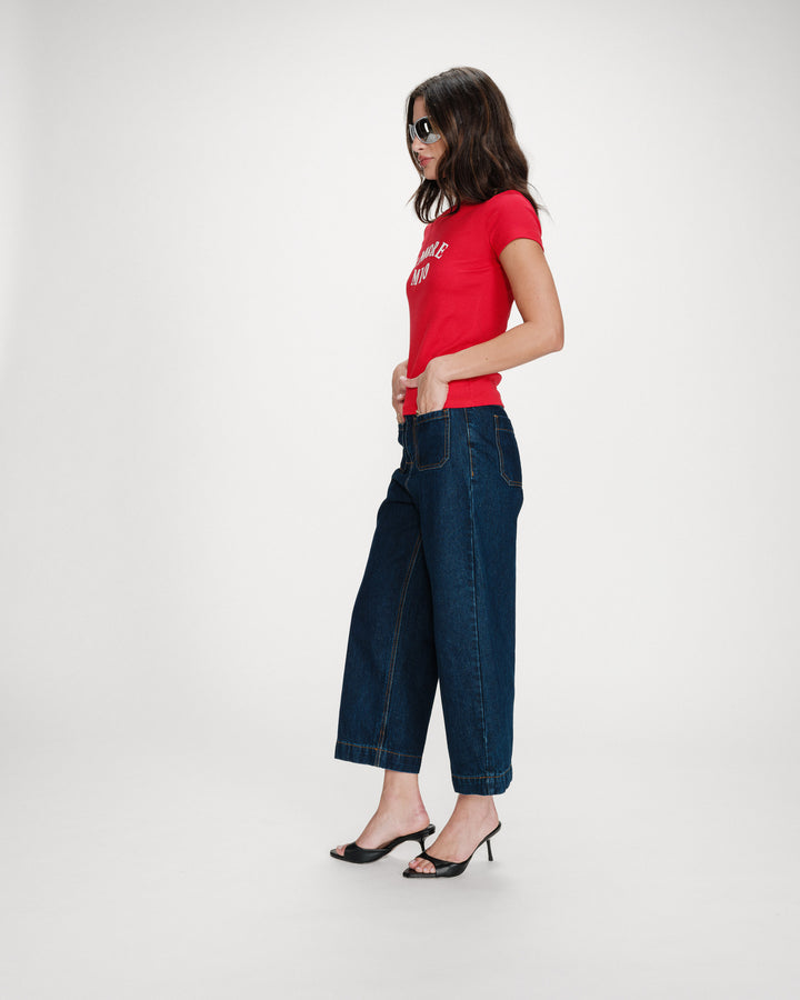 Fitted cotton T-shirt with velvet print rouge Valerio