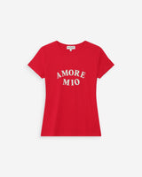 Fitted cotton T-shirt with velvet print rouge Valerio
