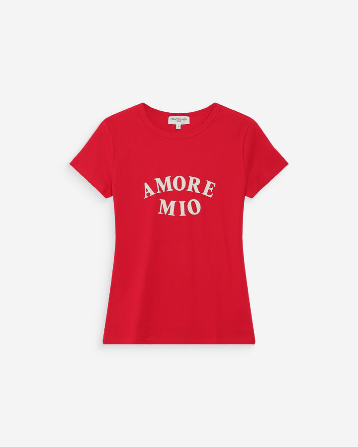 Fitted cotton T-shirt with velvet print rouge Valerio