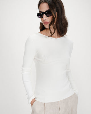Cardigan ajusté col V manches longues ivoire Volage