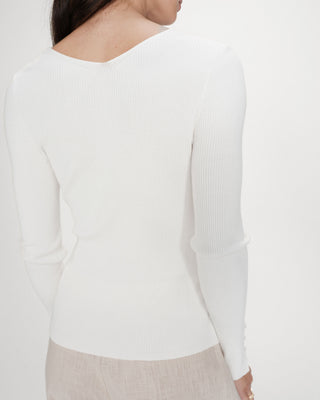 Cardigan ajusté col V manches longues ivoire Volage
