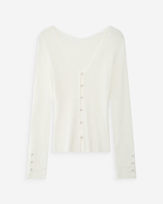 Cardigan ajusté col V manches longues ivoire Volage