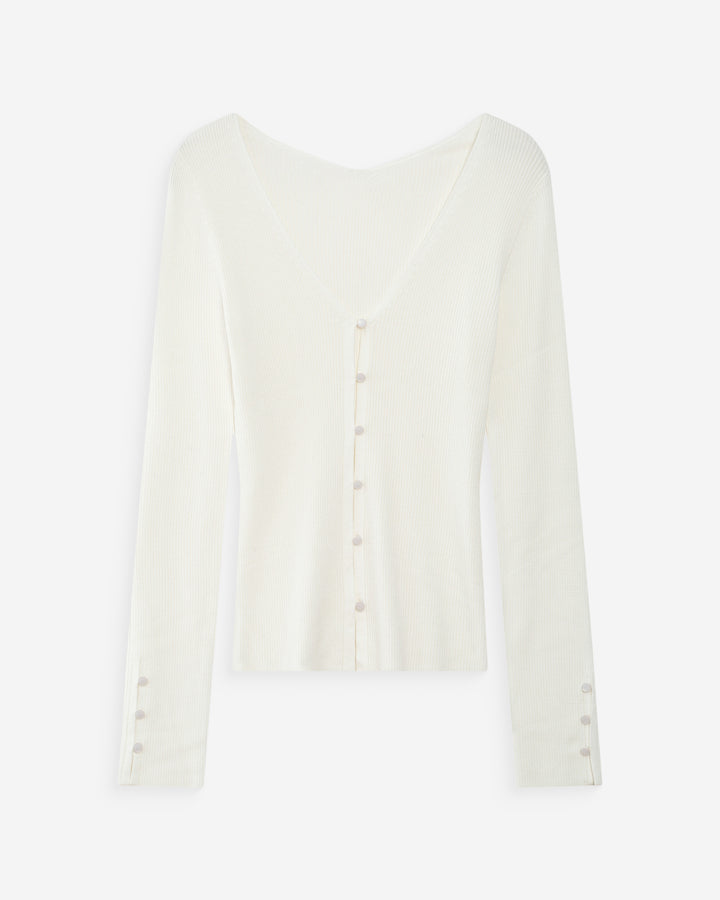 Cardigan ajusté col V manches longues ivoire Volage