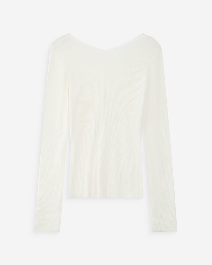 Cardigan ajusté col V manches longues ivoire Volage