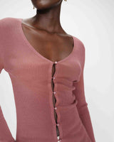 Cardigan ajusté col V manches longues terracotta Volage
