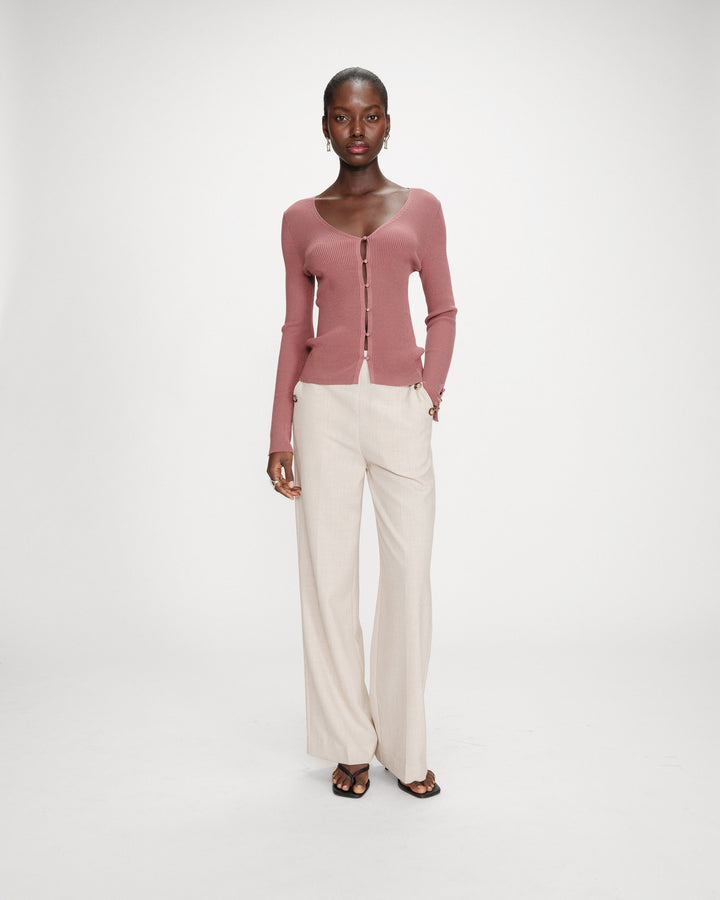 Cardigan ajusté col V manches longues terracotta Volage