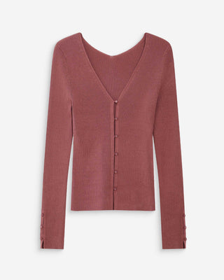 Cardigan ajusté col V manches longues terracotta Volage