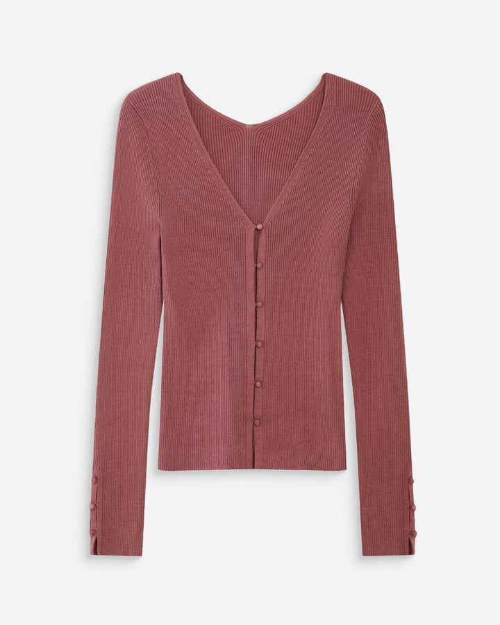 Cardigan ajusté col V manches longues terracotta Volage
