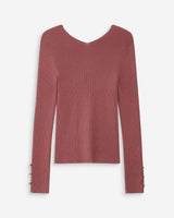 Cardigan ajusté col V manches longues terracotta Volage