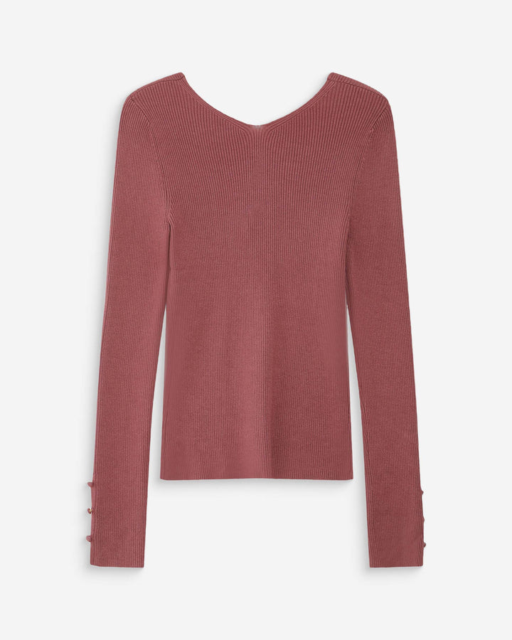 Cardigan ajusté col V manches longues terracotta Volage