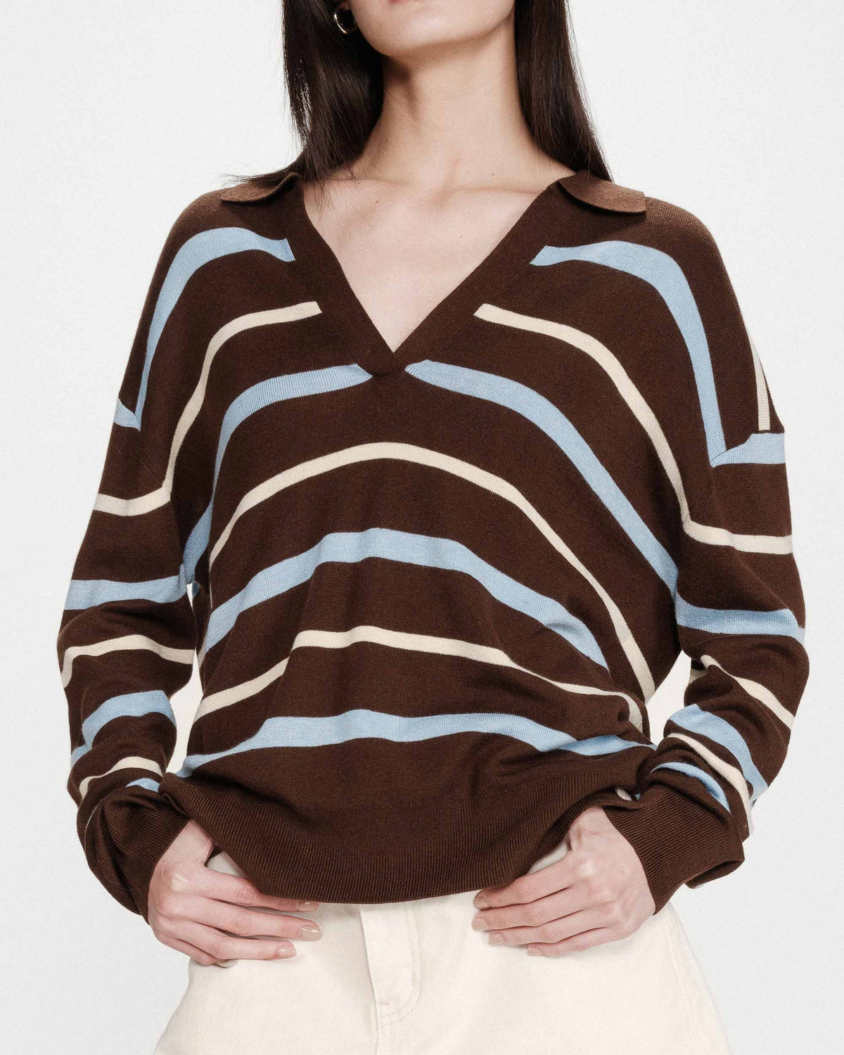 Pull oversize à col polo chocolat Vaporetto