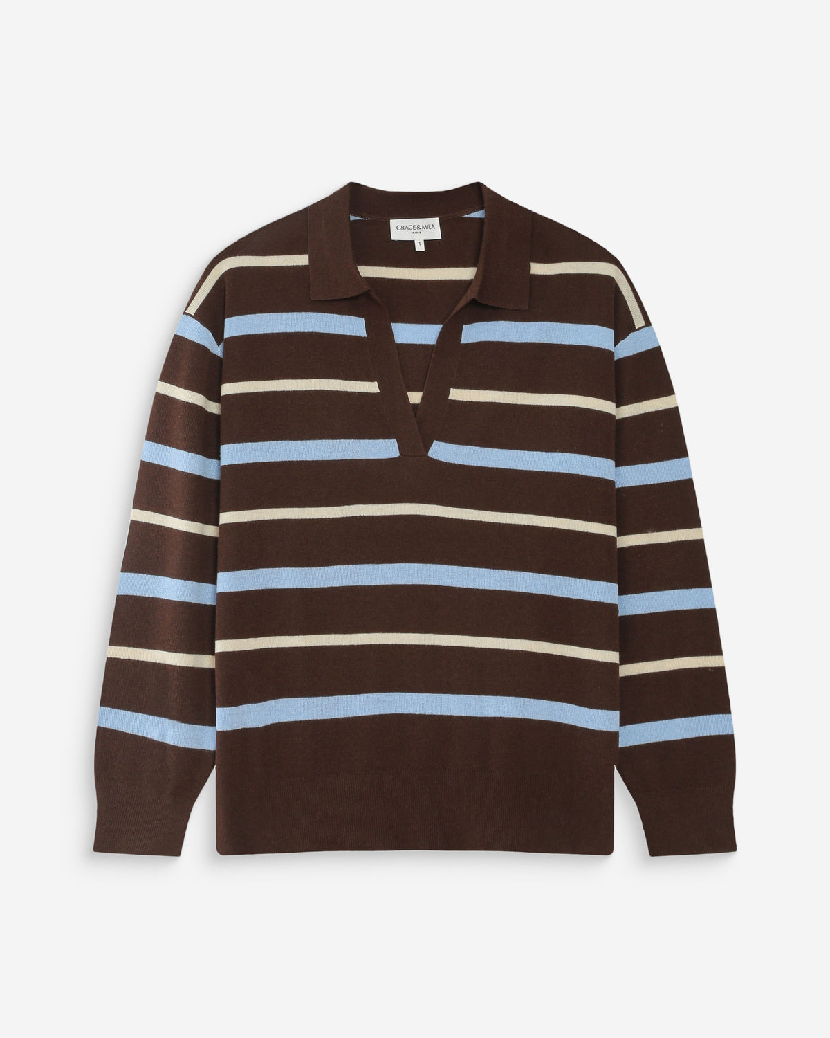 Pull oversize à col polo chocolat Vaporetto
