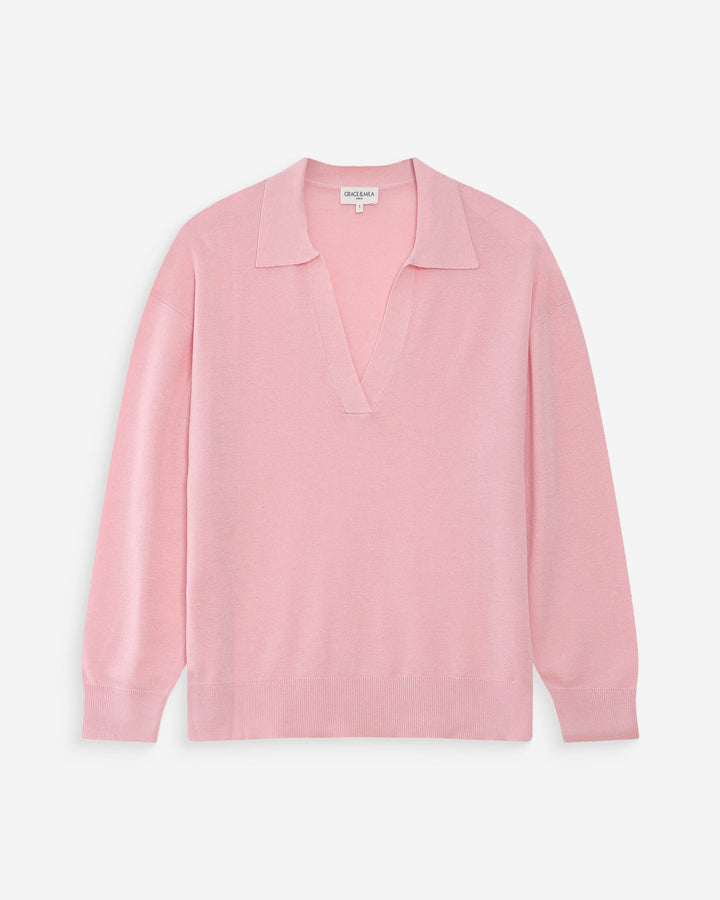Pull oversize à col polo rose Vaporetto