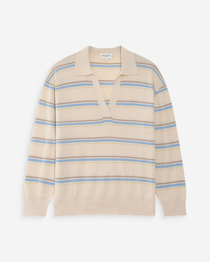 Pull oversize à col polo vanille Vaporetto