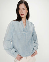 Straight long-sleeve denim blouse skyblue Valory