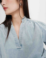 Straight long-sleeve denim blouse skyblue Valory