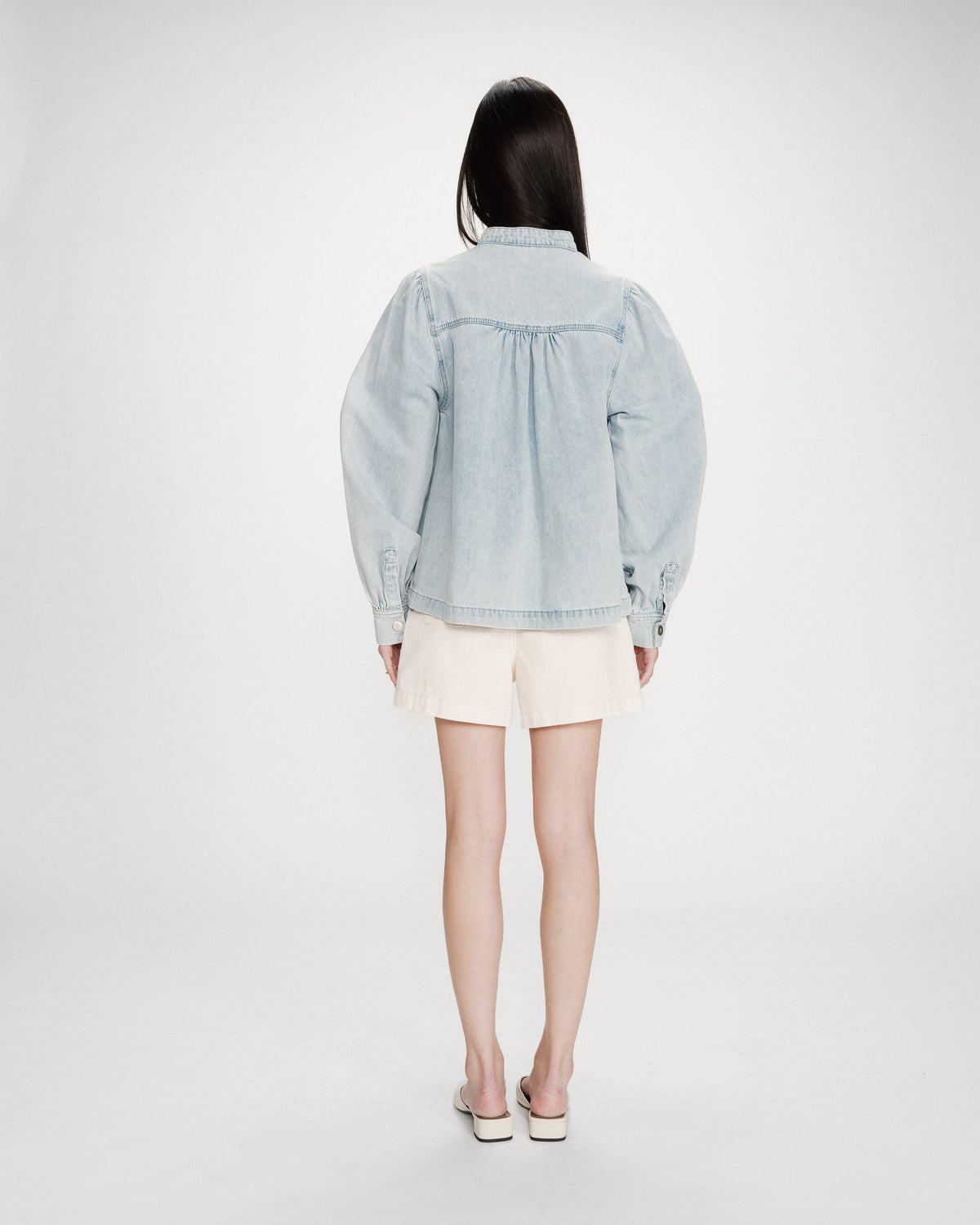 Straight long-sleeve denim blouse skyblue Valory
