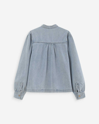 Blouse droite en denim manches longues skyblue Valory