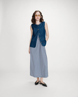 Veste cintrée en jean sans manches mediumblue Vallon