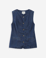 Veste cintrée en jean sans manches mediumblue Vallon