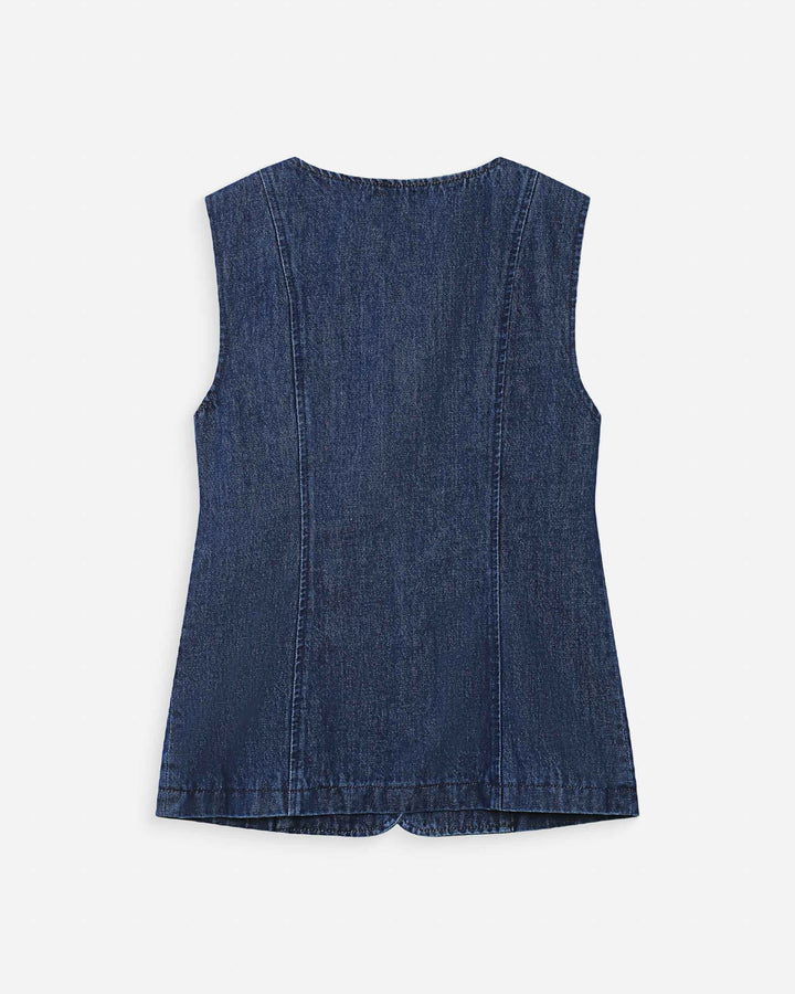 Veste cintrée en jean sans manches mediumblue Vallon