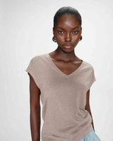Top col V manches courtes en lurex grege Valsons