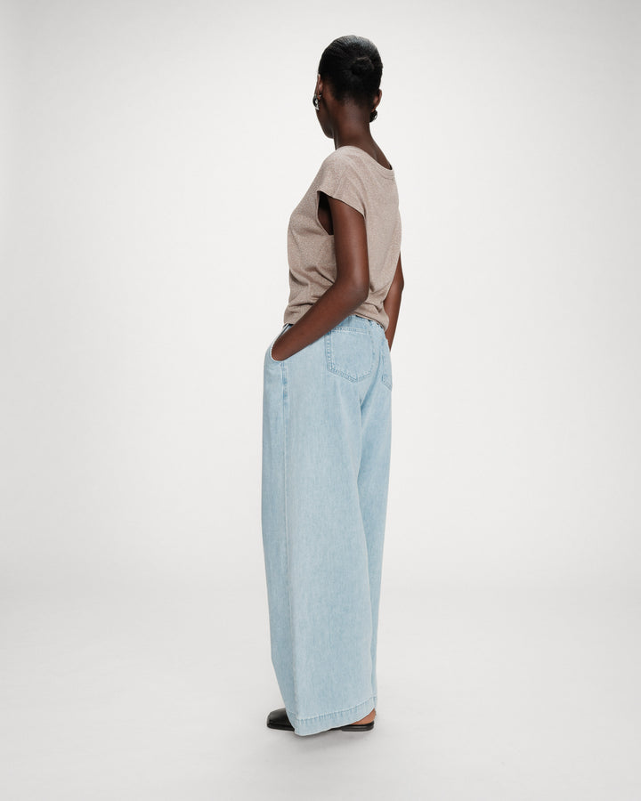 Top col V manches courtes en lurex grege Valsons