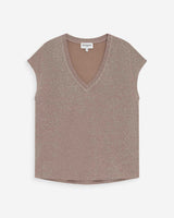 Top col V manches courtes en lurex grege Valsons